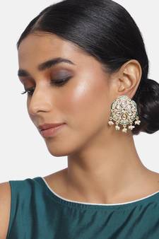 Traditional Green Meenakari Kundan Pearl Stud Earrings for Women (E2939G)