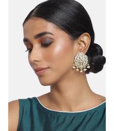 Traditional Green Meenakari Kundan Pearl Stud Earrings for Women 