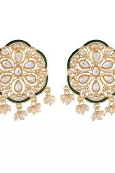 Traditional Green Meenakari Kundan Pearl Stud Earrings for Women 