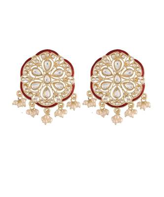Traditional Red Meenakari Kundan Pearl Stud Earrings for Women (E2939R) 2