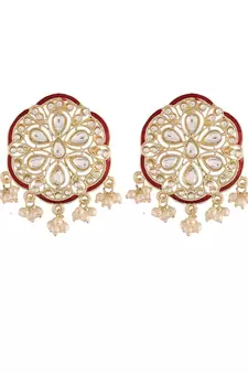 Traditional Red Meenakari Kundan Pearl Stud Earrings for Women (E2939R)