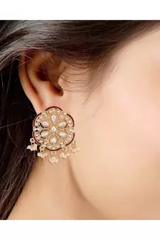 Traditional Red Meenakari Kundan Pearl Stud Earrings for Women (E2939R)
