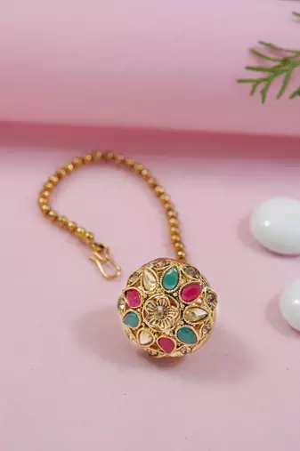 Rajasthani Rajputi Kundan Pearl Studded Borla Maang Tikka for Women (T2073MG)