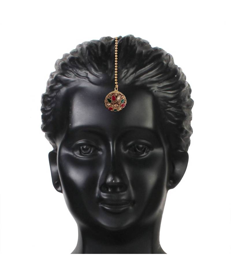 Rajasthani Rajputi Kundan Pearl Studded Borla Maang Tikka for Women (T2073MG)