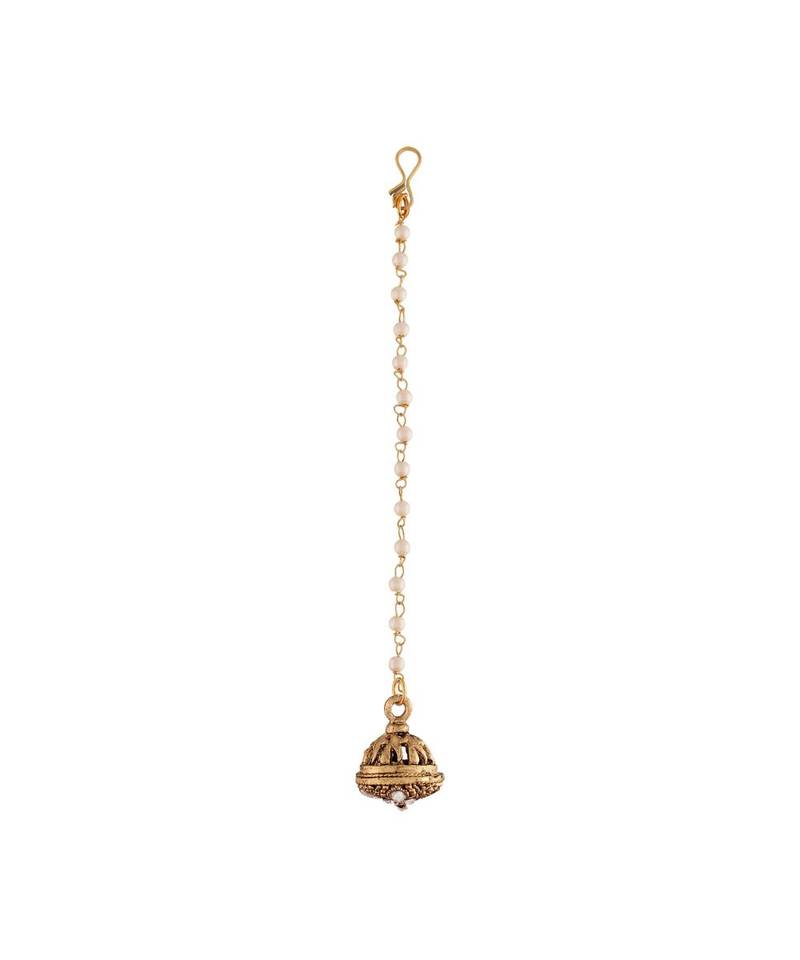 18k Gold Plated Rajasthani Rajputi Kundan Pearl Studded Borla Maang Tikka for Women 
