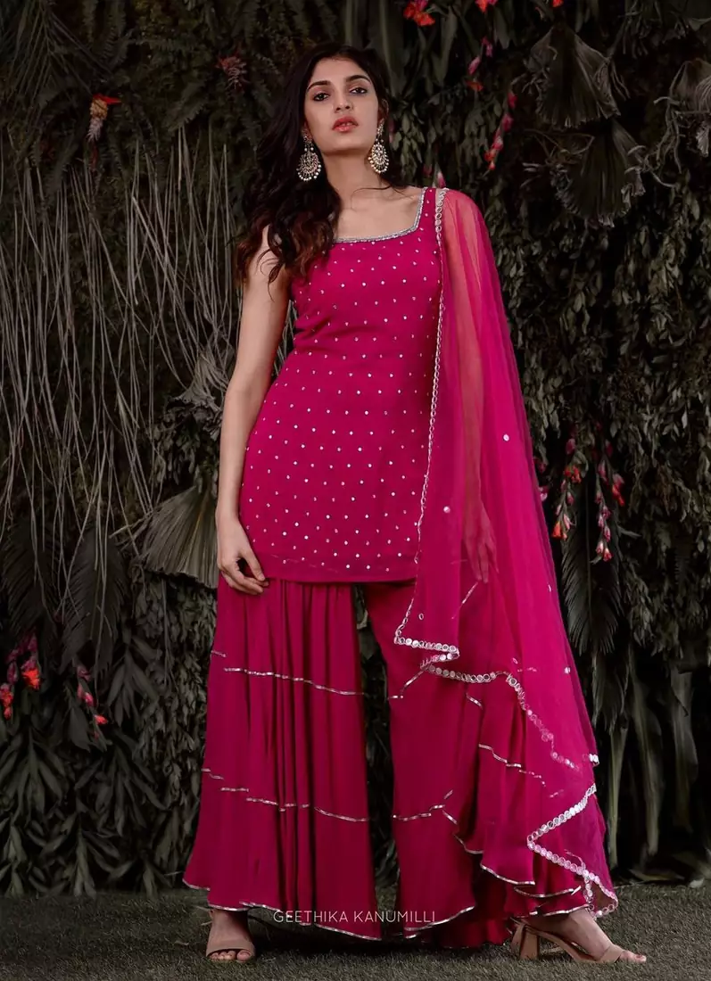 Gorgeous Pink Royal Georgette Sharara Salwar Suit