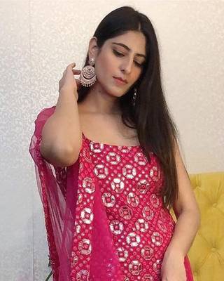 Elegant Pink Resham Embroidered with mirror work georgette base palazzo Suit 3