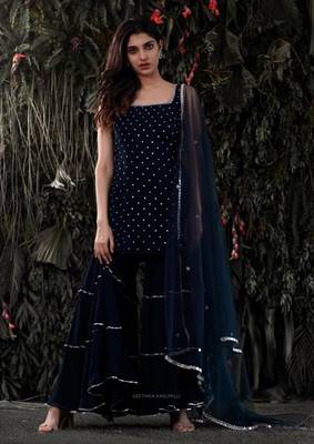 Gorgeous Navy Blue Mukaish work Georgette Sharara Salwar Suit 2