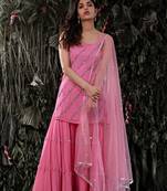 Spectacular Deep Pink Georgette Festive Wear Designer Sharara Suit