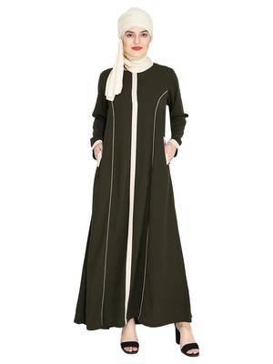 Olive Panelled Abaya 1