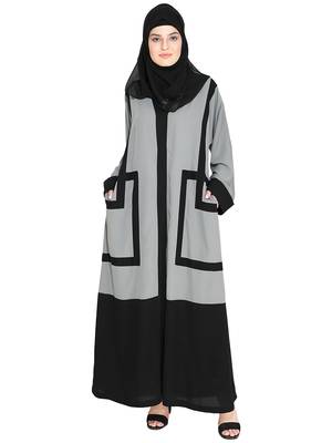 Quirky Grey Dubai Style Abaya With Detailing 1