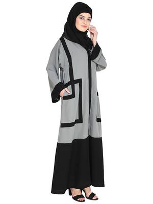 Quirky Grey Dubai Style Abaya With Detailing 2