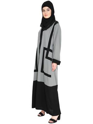 Quirky Grey Dubai Style Abaya With Detailing 4
