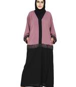 Dull Pink Flared Abaya With Contrast Color Blocking And Lace Work