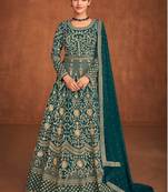 Teal embroidered georgette salwar