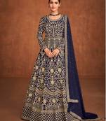Blue embroidered georgette salwar