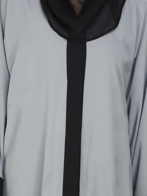 Grey Front Open Abaya With Contrast Pleated Bottom 5