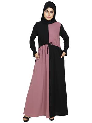 Color Blocked Dull Pink Color Abaya With Adjustable Waist Burkhas For Women 1