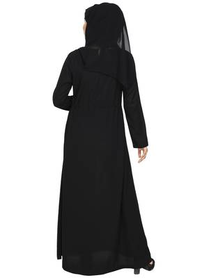 Color Blocked Dull Pink Color Abaya With Adjustable Waist Burkhas For Women 4