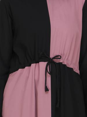 Color Blocked Dull Pink Color Abaya With Adjustable Waist Burkhas For Women 5