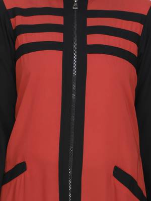 Rust Red Color Front Open/Zip Closure Abaya With Striper And Contrast Cross Pocket 5