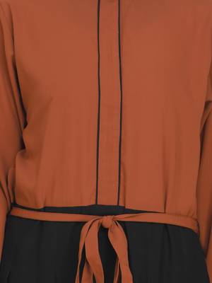 Rust Red Color Blocked Abaya With Attached Waist Band 5