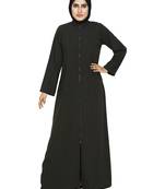 Olive Front Open Abaya With Contrast Zip Closure  Cross Pocket