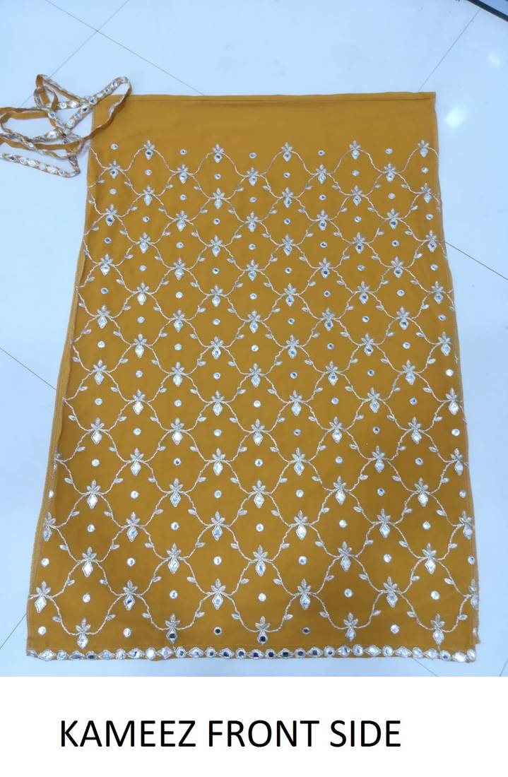 Mustard Yellow Embroidered with Mirror work georgette wedding haldi sangeet function Sharara Suit