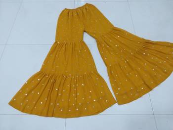 Mustard Yellow Embroidered with Mirror work georgette wedding haldi sangeet function Sharara Suit 9