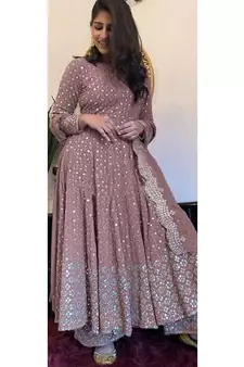 Charming Look Purple Color Georgette Base Designer Palazzo Suit With Dupatta Set