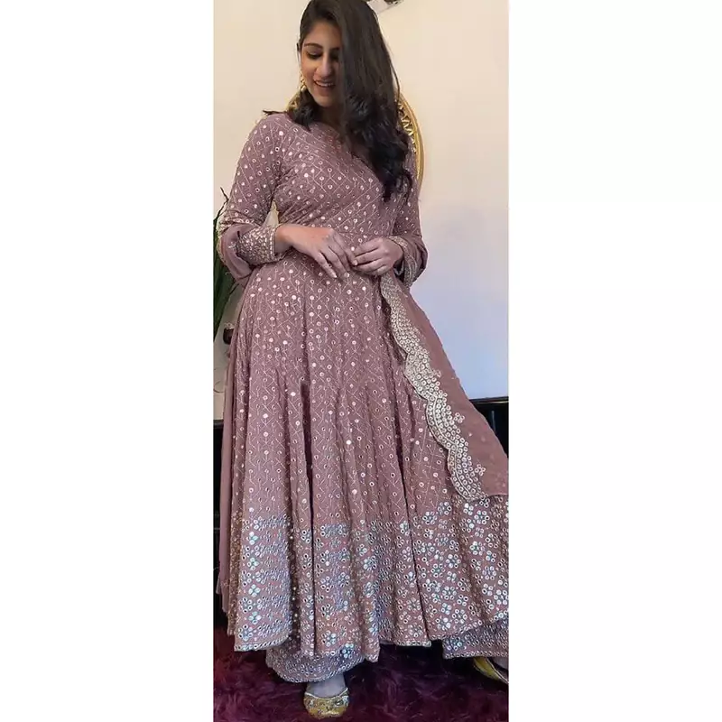 Charming Look Purple Color Georgette Base Designer Palazzo Suit With Dupatta Set