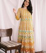Eye-Catching Lemon Yellow Color Foil Mirror Base Length Ceremonial Palazzo Suit