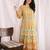 Eye-Catching Lemon Yellow Color Foil Mirror Base Length Ceremonial Palazzo Suit