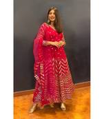 Splendid Dark Pink Color Georgette Base Foil Mirror Work Salwar Suit