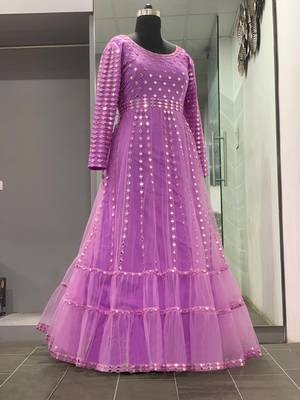 Occasion Wear Pink Color Soft Net Fabric Mirror Work Gown 3