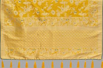 Yellow woven banarasi saree with blouse 4