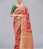 Red woven banarasi saree with blouse