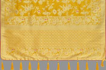 Yellow woven banarasi saree with blouse 4
