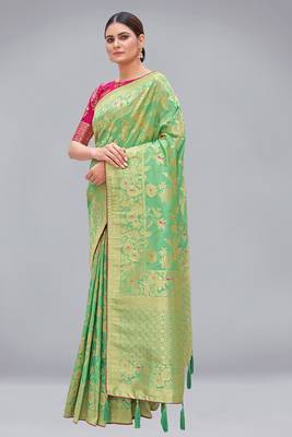 Light green woven banarasi saree with blouse 2