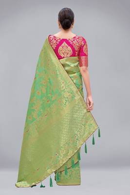 Light green woven banarasi saree with blouse 3