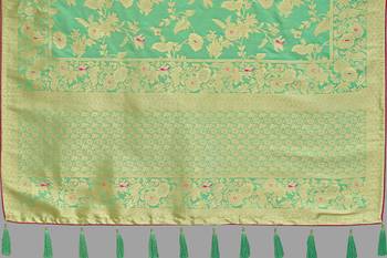 Light green woven banarasi saree with blouse 4