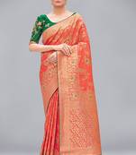 Peach woven banarasi saree with blouse