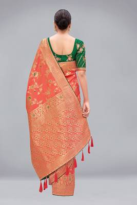 Peach woven banarasi saree with blouse 3