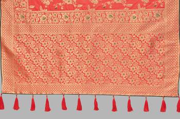 Peach woven banarasi saree with blouse 4