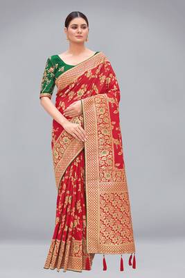 Red woven banarasi saree with blouse 1