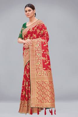 Red woven banarasi saree with blouse 2