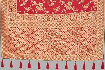 Red woven banarasi saree with blouse 4