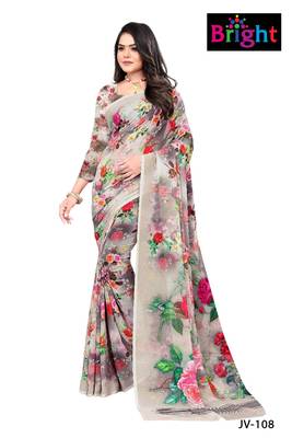 Brown printed fancy fabric saree with blouse 1