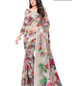 Brown printed fancy fabric saree with blouse