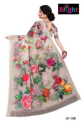 Brown printed fancy fabric saree with blouse 2